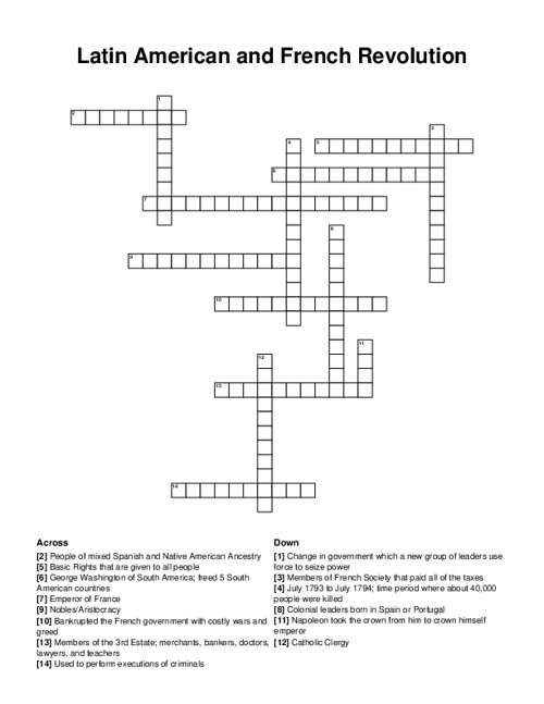 Latin American and French Revolution Crossword Puzzle