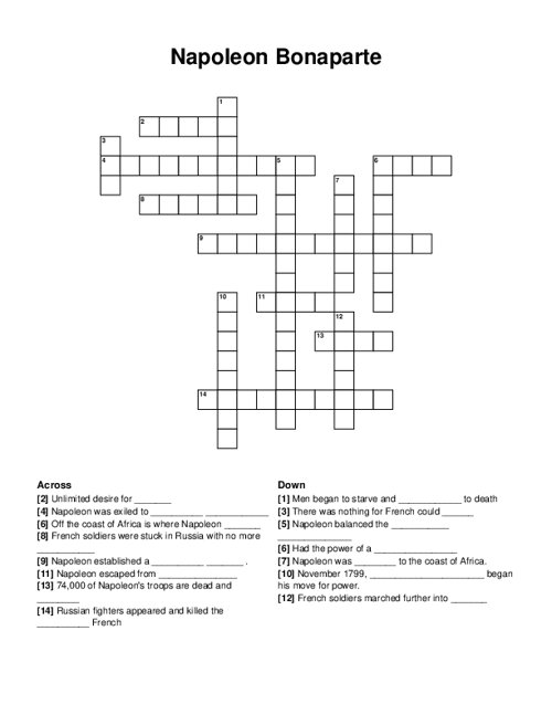 Napoleon Bonaparte Crossword Puzzle
