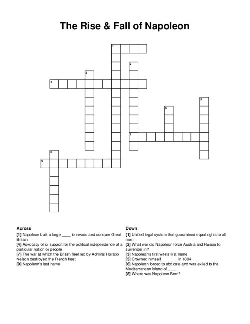 The Rise & Fall of Napoleon Crossword Puzzle
