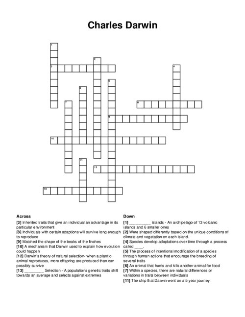 Charles Darwin Crossword Puzzle