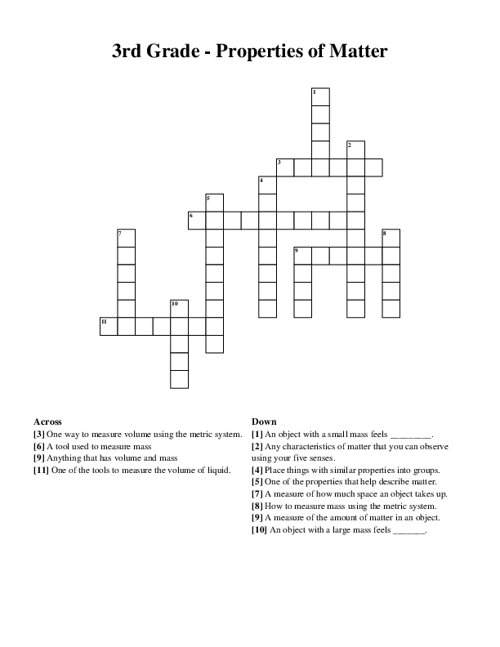 3rd Grade - Properties of Matter Crossword Puzzle