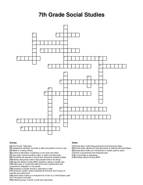 7th Grade Social Studies Crossword Puzzle