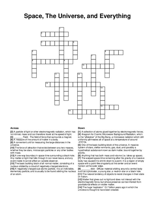 Space, The Universe, and Everything Crossword Puzzle