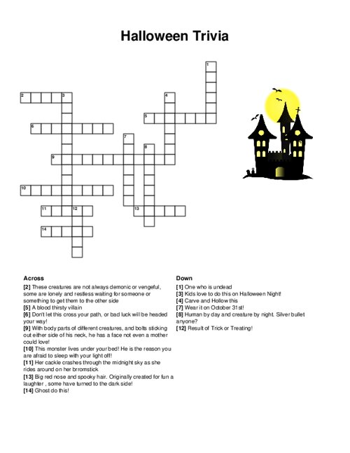 Halloween Trivia Crossword Puzzle