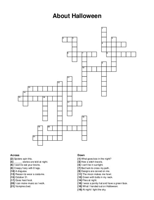 About Halloween Crossword Puzzle