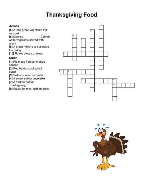 Thanksgiving Food Crossword Puzzle