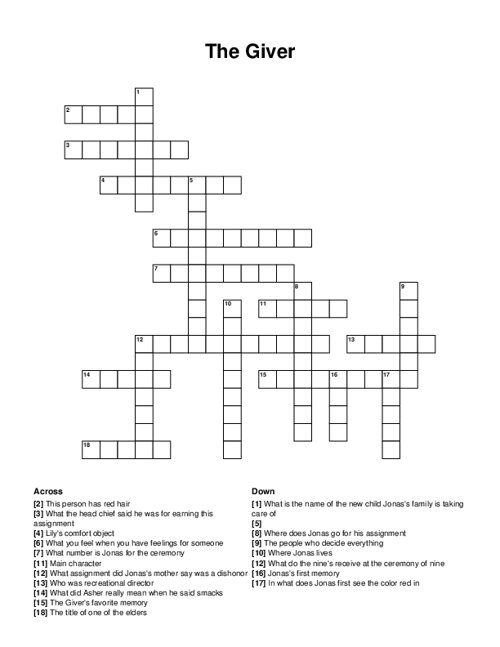 The Giver Crossword Puzzle