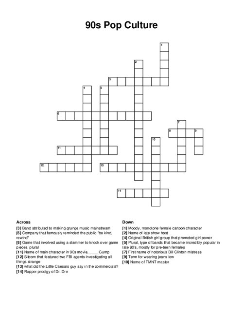 pop culture character crossword quiz level 1