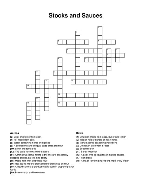 Stocks and Sauces Crossword Puzzle