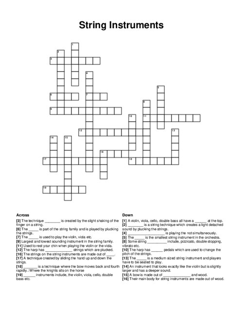 stringed instrument crossword puzzle