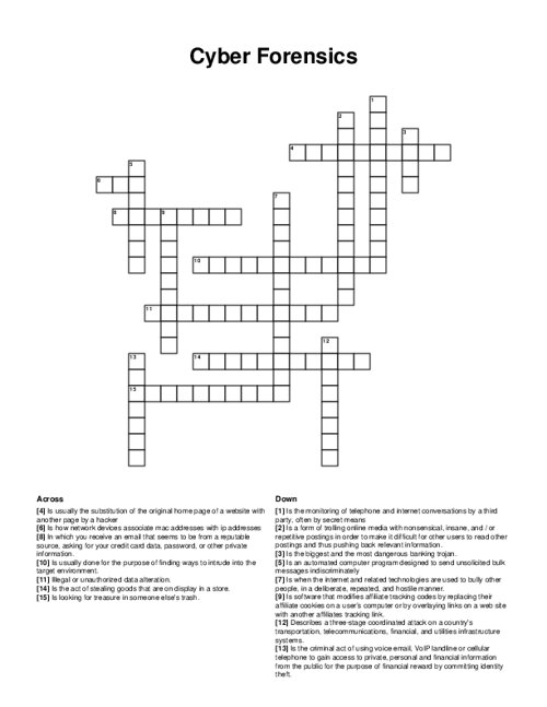 Cyber Forensics Crossword Puzzle