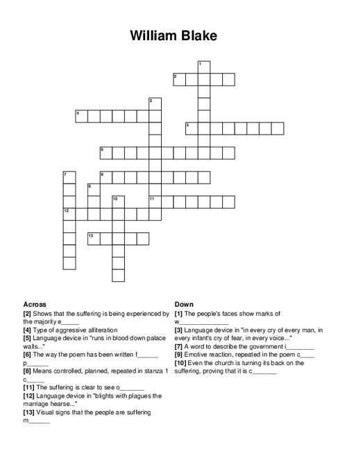 William Blake Crossword Puzzle