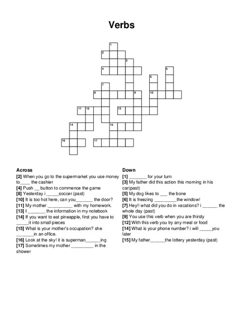 Verbs Crossword Puzzle
