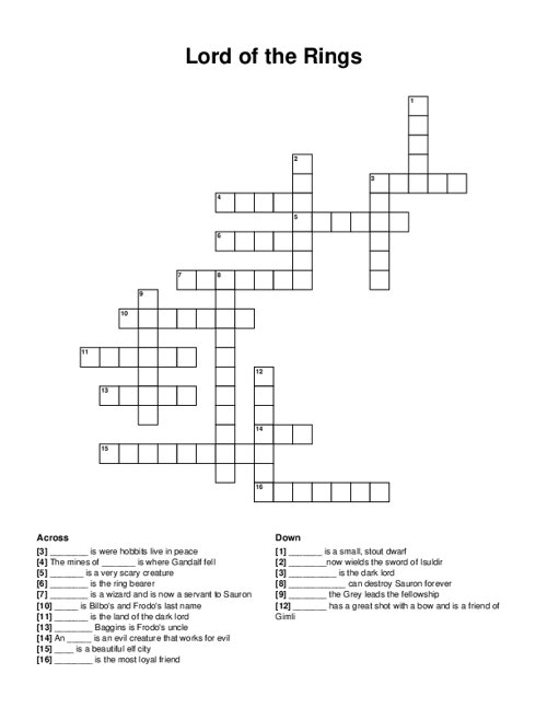 Lord of the Rings Crossword Puzzle