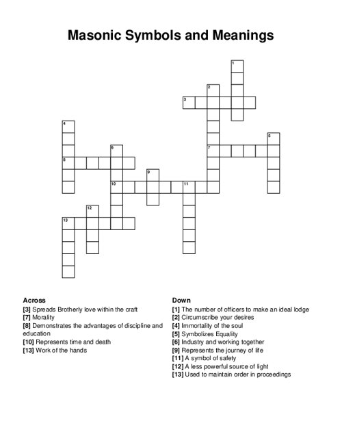 Masonic Symbols and Meanings Crossword Puzzle