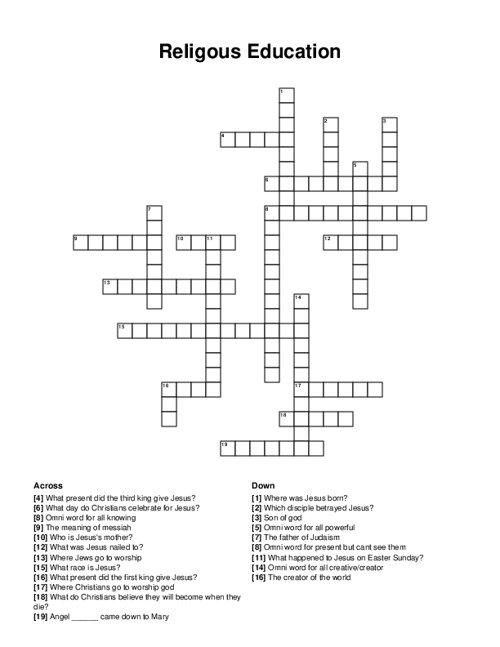 Religous Education Crossword Puzzle
