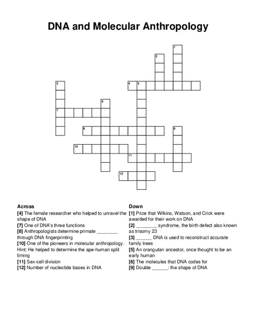 DNA and Molecular Anthropology Crossword Puzzle