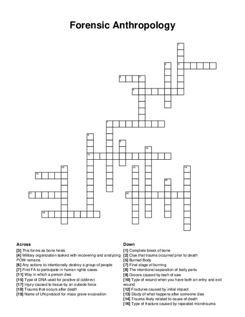 Forensic Anthropology Crossword Puzzle