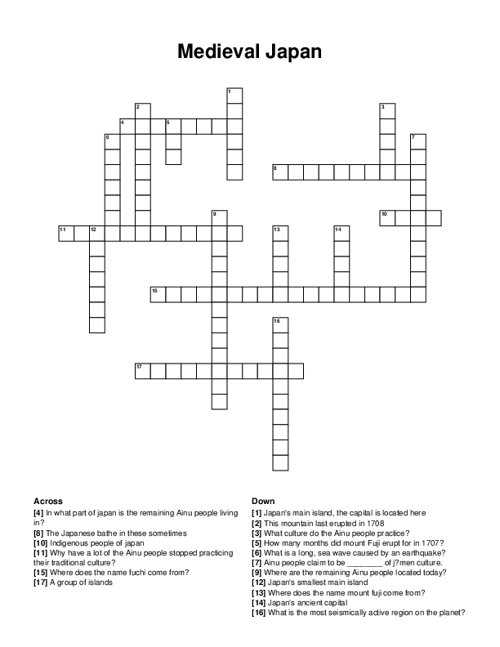Medieval Japan Crossword Puzzle