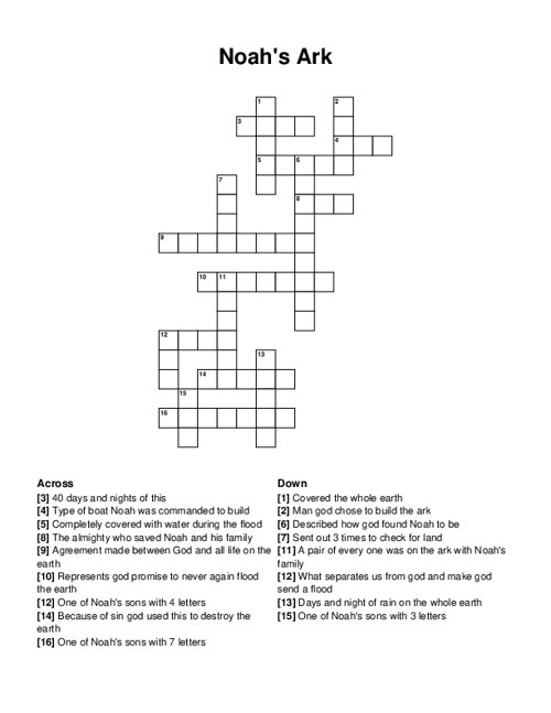 Noah s Ark Crossword Puzzle