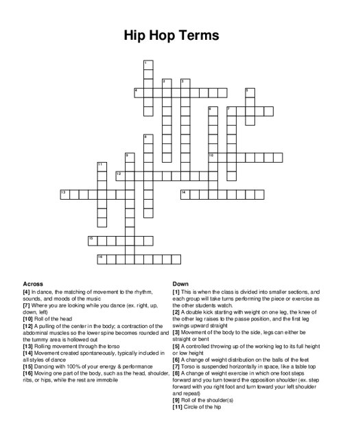 Hip Hop Terms Crossword Puzzle