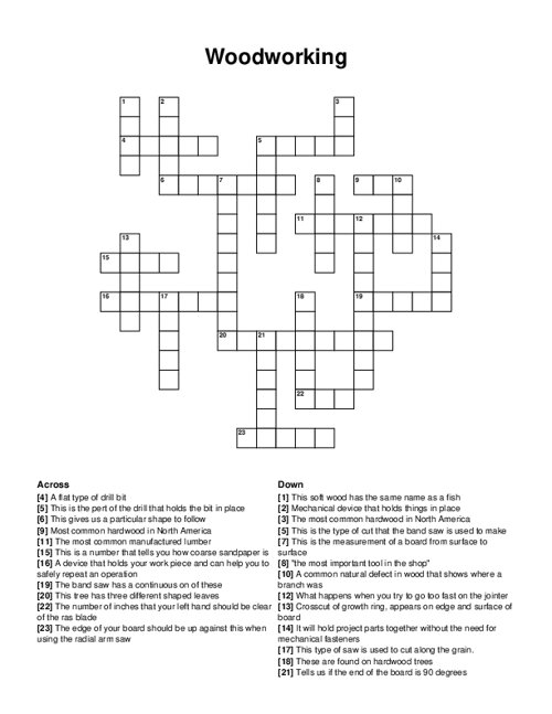 Woodworking Crossword Puzzle