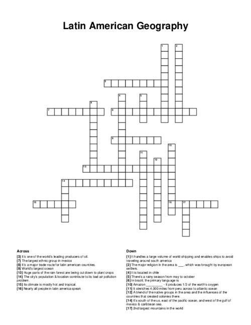 Latin American Geography Crossword Puzzle