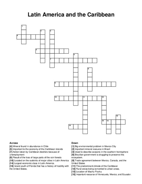 Latin America and the Caribbean Crossword Puzzle