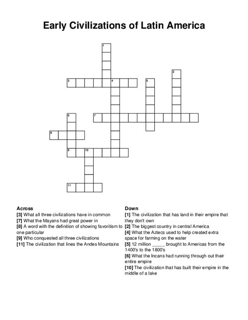 Early Civilizations of Latin America Crossword Puzzle