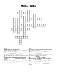 Machu Picchu crossword puzzle