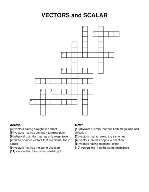VECTORS and SCALAR Crossword Puzzle