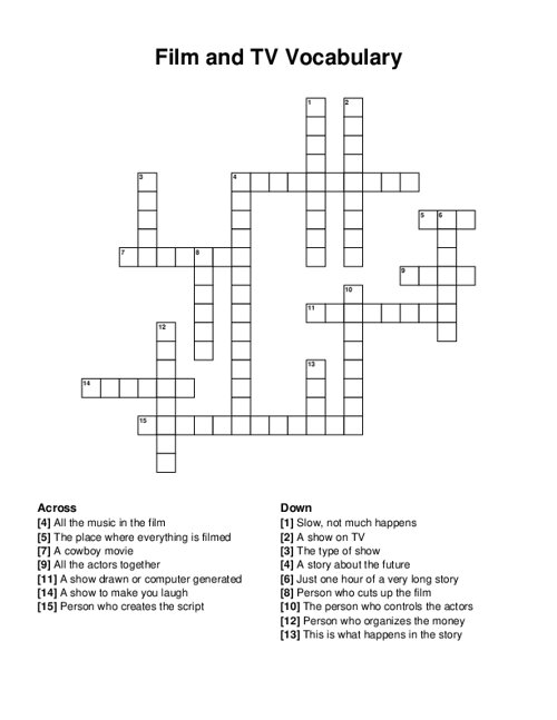 Film and TV Vocabulary Crossword Puzzle