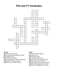 Film and TV Vocabulary crossword puzzle
