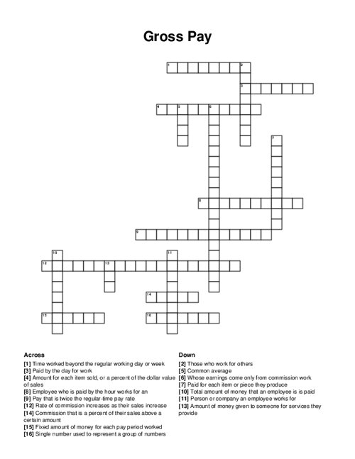 Gross Pay Crossword Puzzle