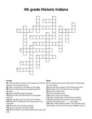 4th grade Historic Indians crossword puzzle
