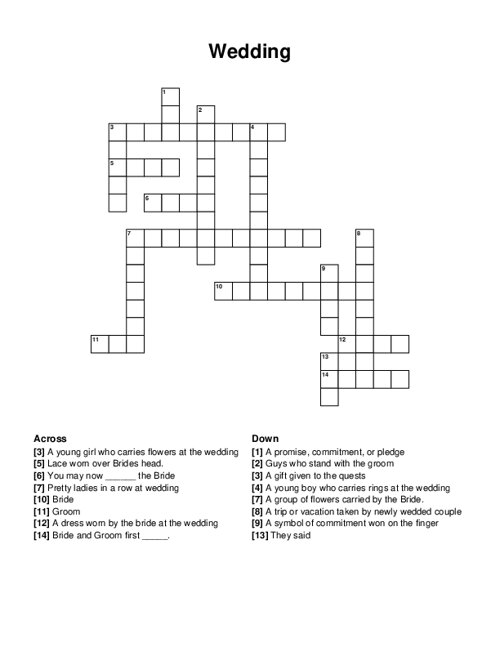 Wedding Crossword Puzzle