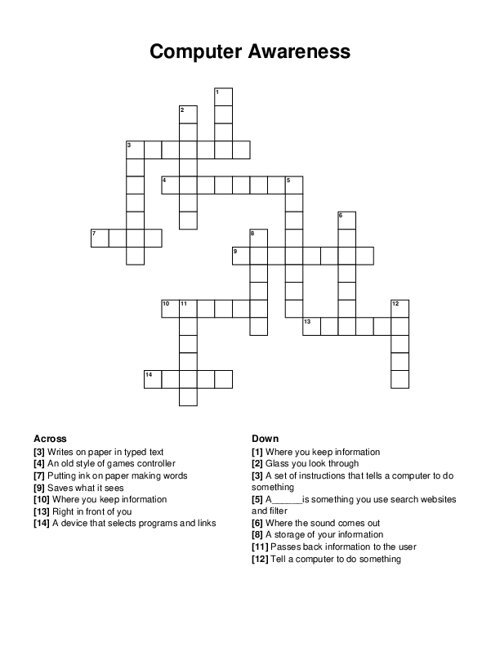 Computer Awareness Crossword Puzzle