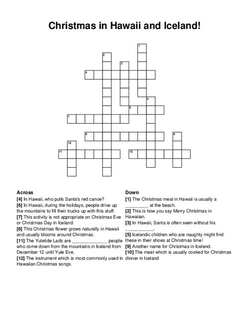 Christmas in Hawaii and Iceland! Crossword Puzzle