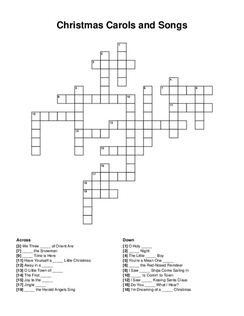 Christmas Carols and Songs Crossword Puzzle