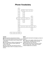 Phone Vocabulary crossword puzzle