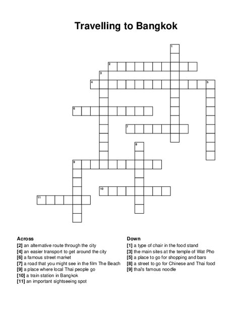 Travelling to Bangkok Crossword Puzzle
