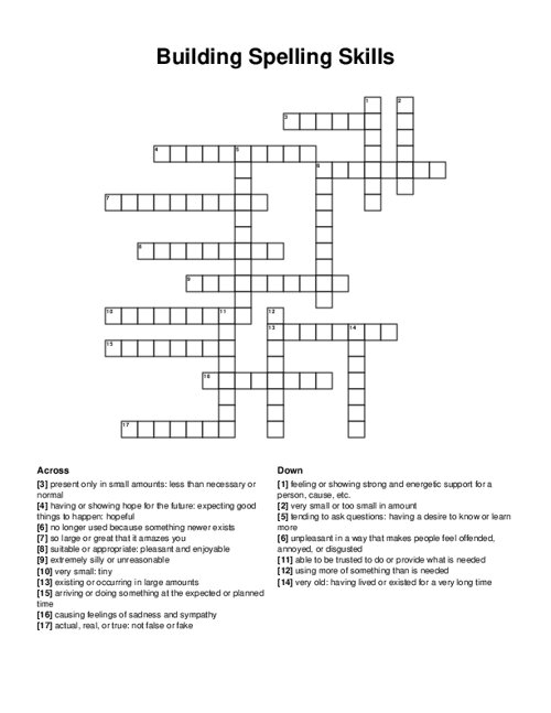 Building Spelling Skills Crossword Puzzle