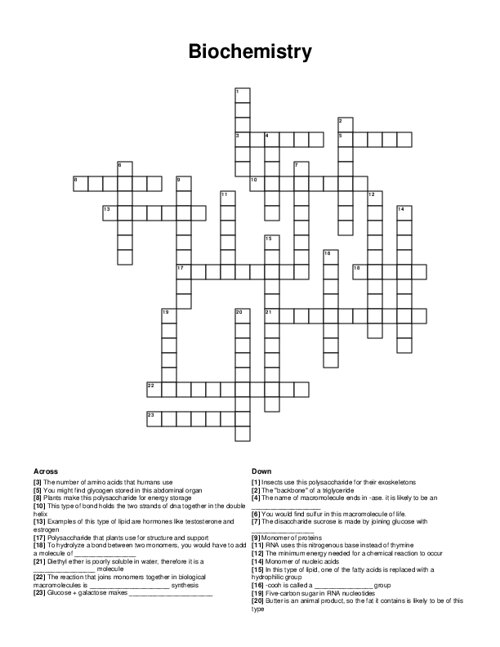 Biochemistry Crossword Puzzle