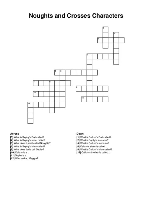 Noughts and Crosses Characters Crossword Puzzle