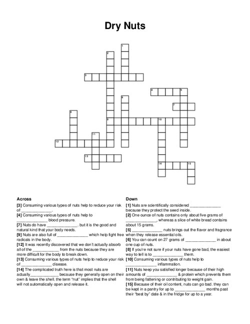 Dry Nuts Crossword Puzzle