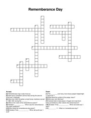 Rememberance Day crossword puzzle