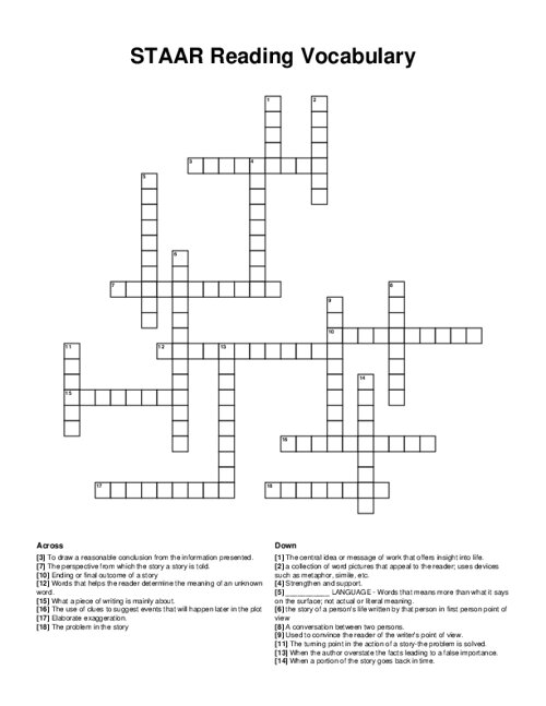 STAAR Reading Vocabulary Crossword