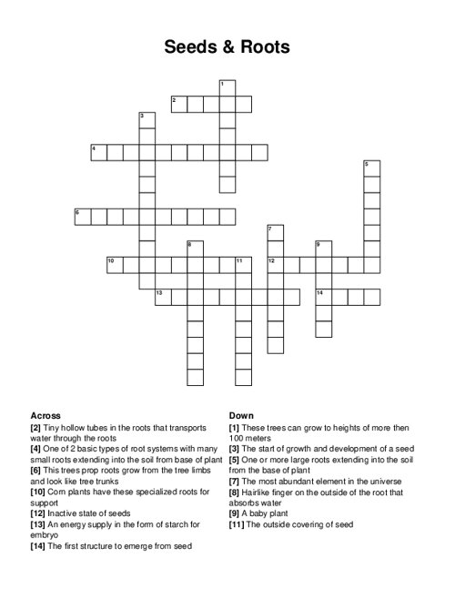 Seeds & Roots Crossword Puzzle
