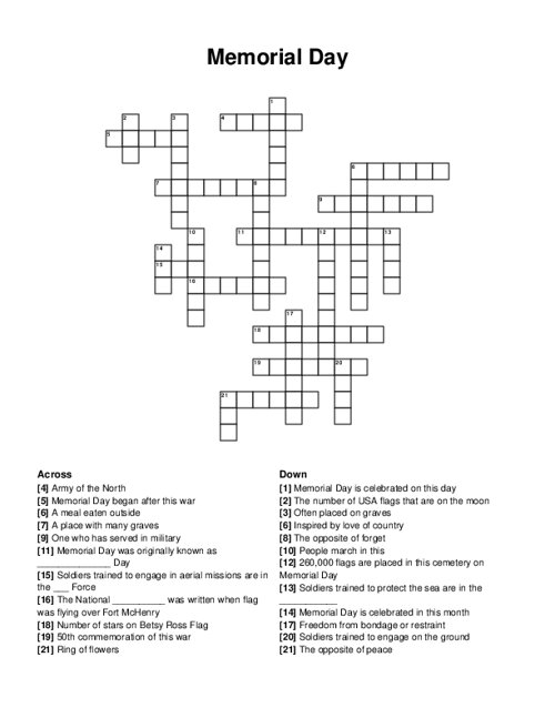 Memorial Day Crossword Puzzle