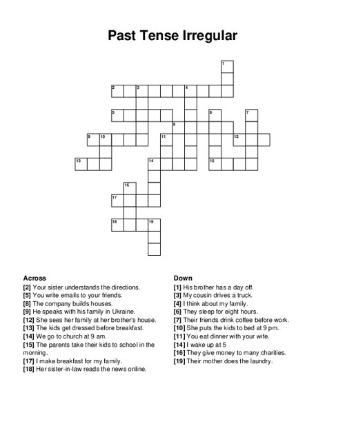 Past Tense Irregular Crossword Puzzle